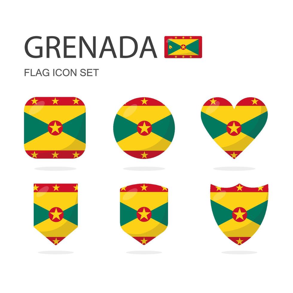 grenada 3d flagga ikoner av 6 former Allt isolerat på vit bakgrund. vektor