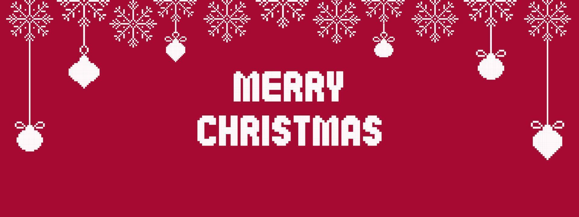 pixel jul baner med bollar och snöflingor.pixlade enkel och trendig vinter- dekorationer. glad jul skriva ut. vektor