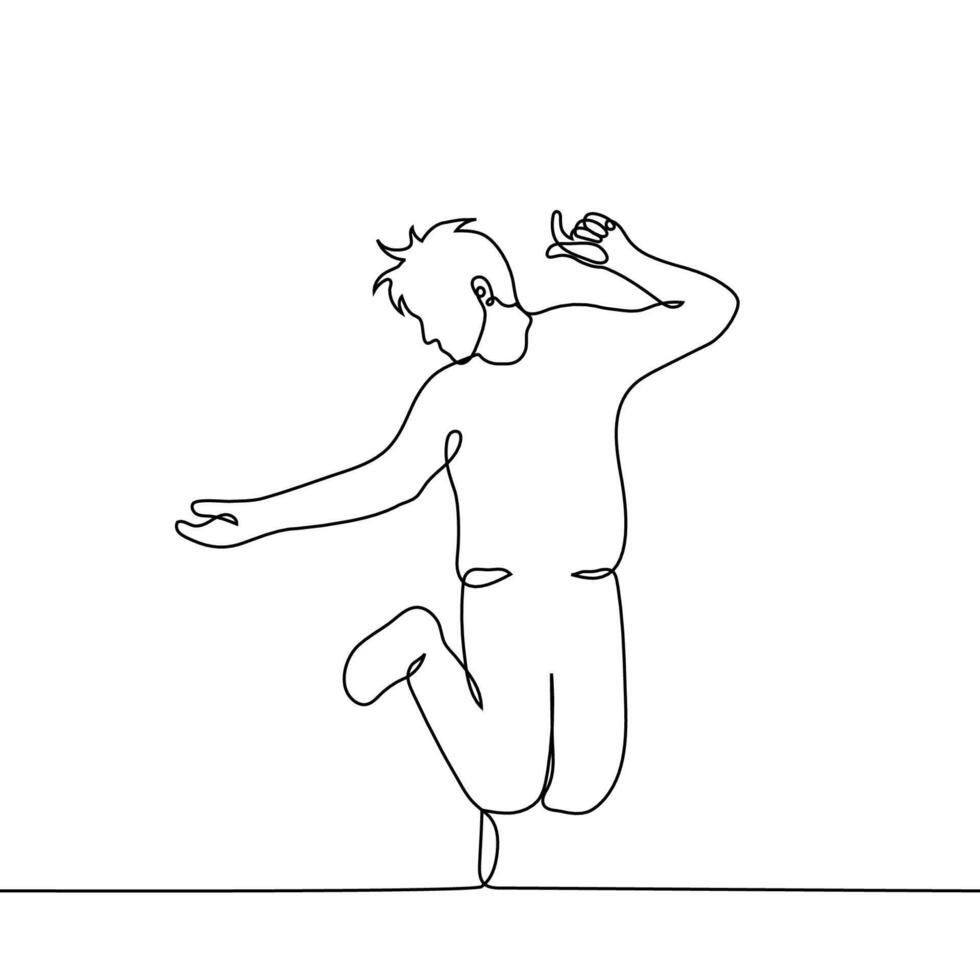Springen Mann - - einer Linie Zeichnung Vektor. Konzept Erwachsene springt hoch spielerisch vektor