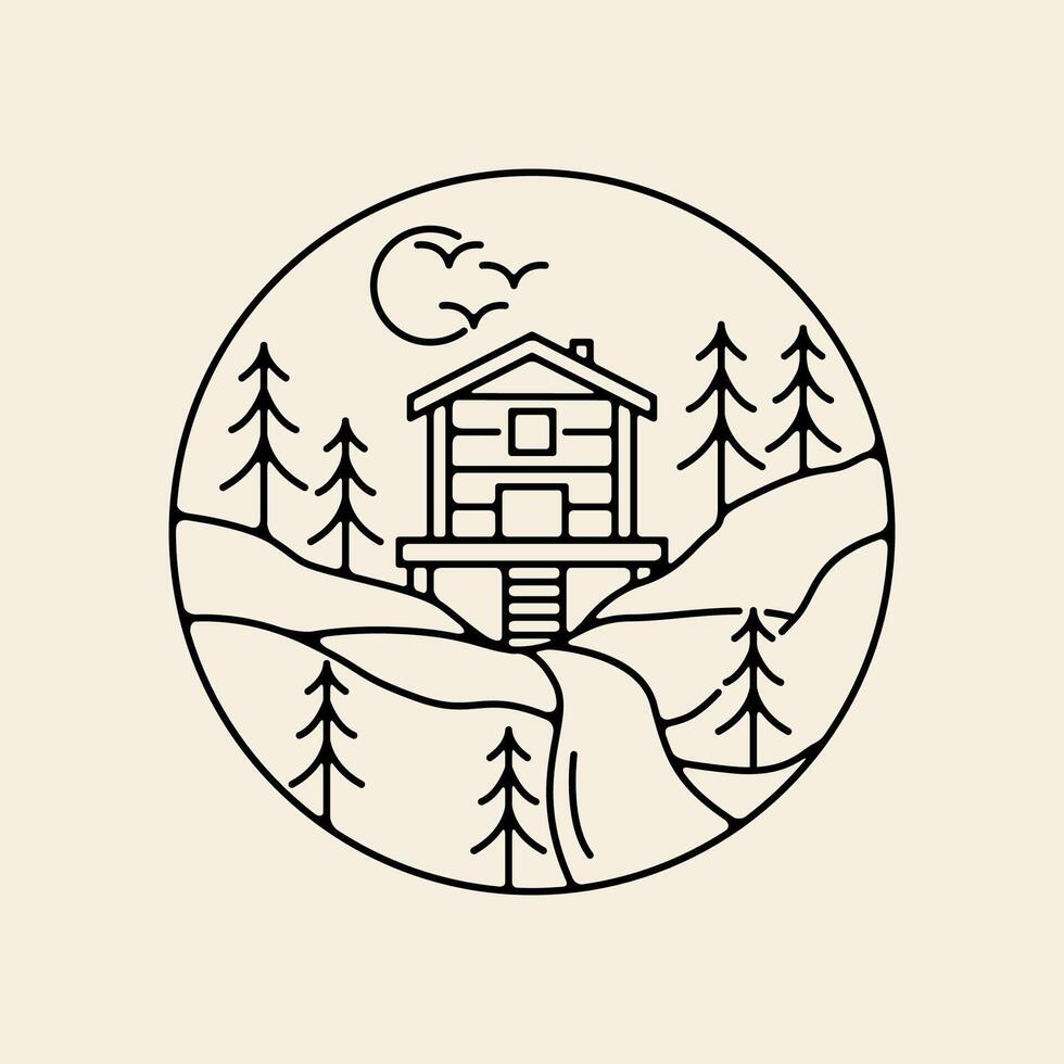 enkel linje konst utomhus- logotyp med cirkel årgång ikon symbol illustration design vektor