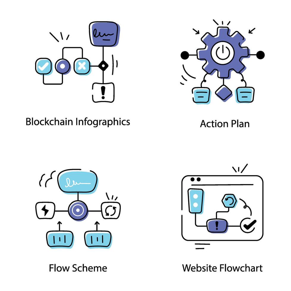 Gekritzel Symbol einstellen abbilden Arbeitsablauf Diagramme vektor