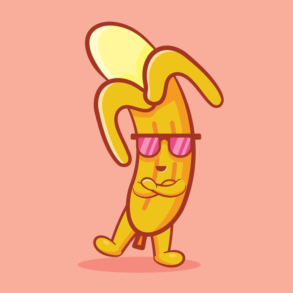söt bananfrukt maskot med cool gest isolerad tecknad i platt stil vektor