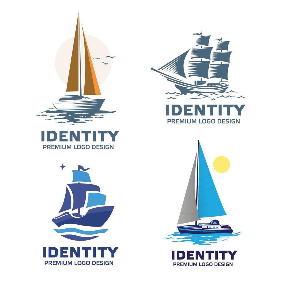 samling av segelfartyg sjötransport logotyp vektor