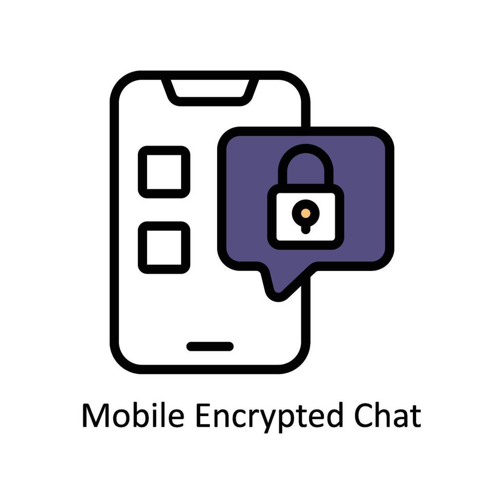 mobil krypterad chatt vektor fylld översikt ikon stil illustration. eps 10 fil