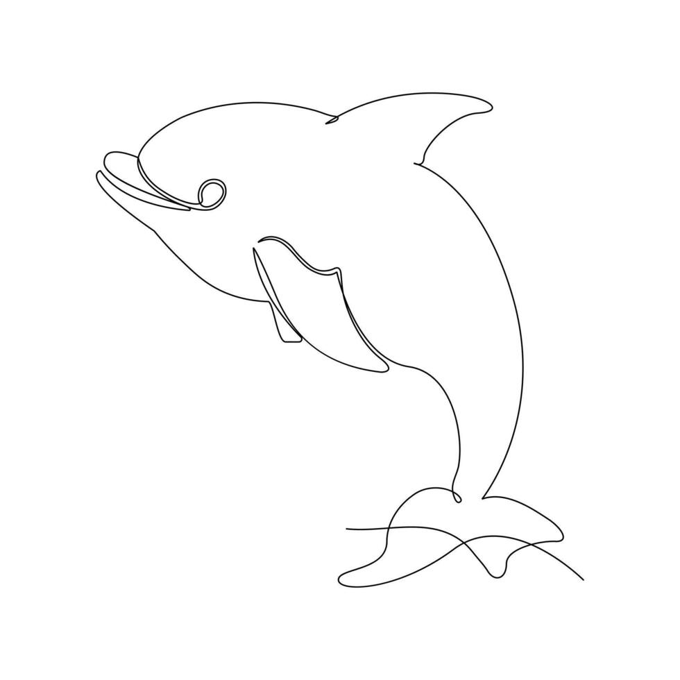 kontinuierlich Single Linie von süß Delfin Gliederung Vektor Kunst Zeichnung und Welt Tierwelt Tag Konzept Vektor Illustration