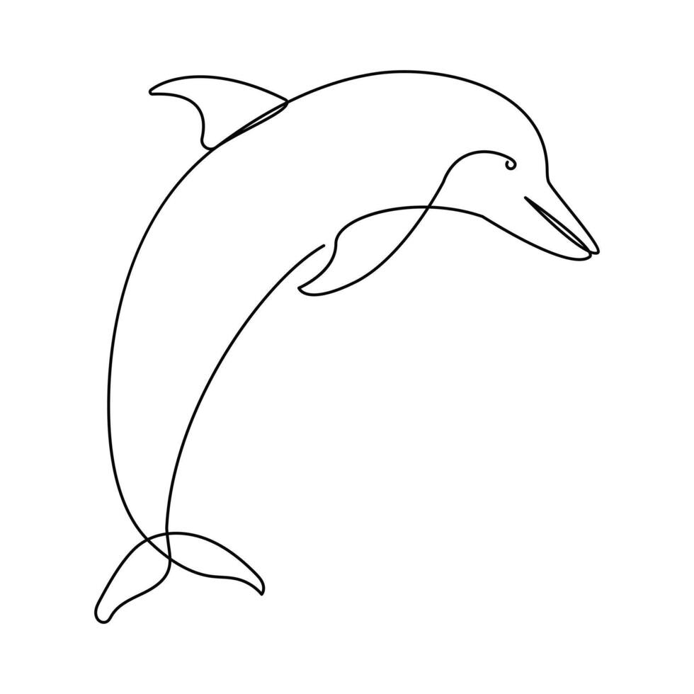 kontinuierlich Single Linie von süß Delfin Gliederung Vektor Kunst Zeichnung und Welt Tierwelt Tag Konzept Vektor Illustration