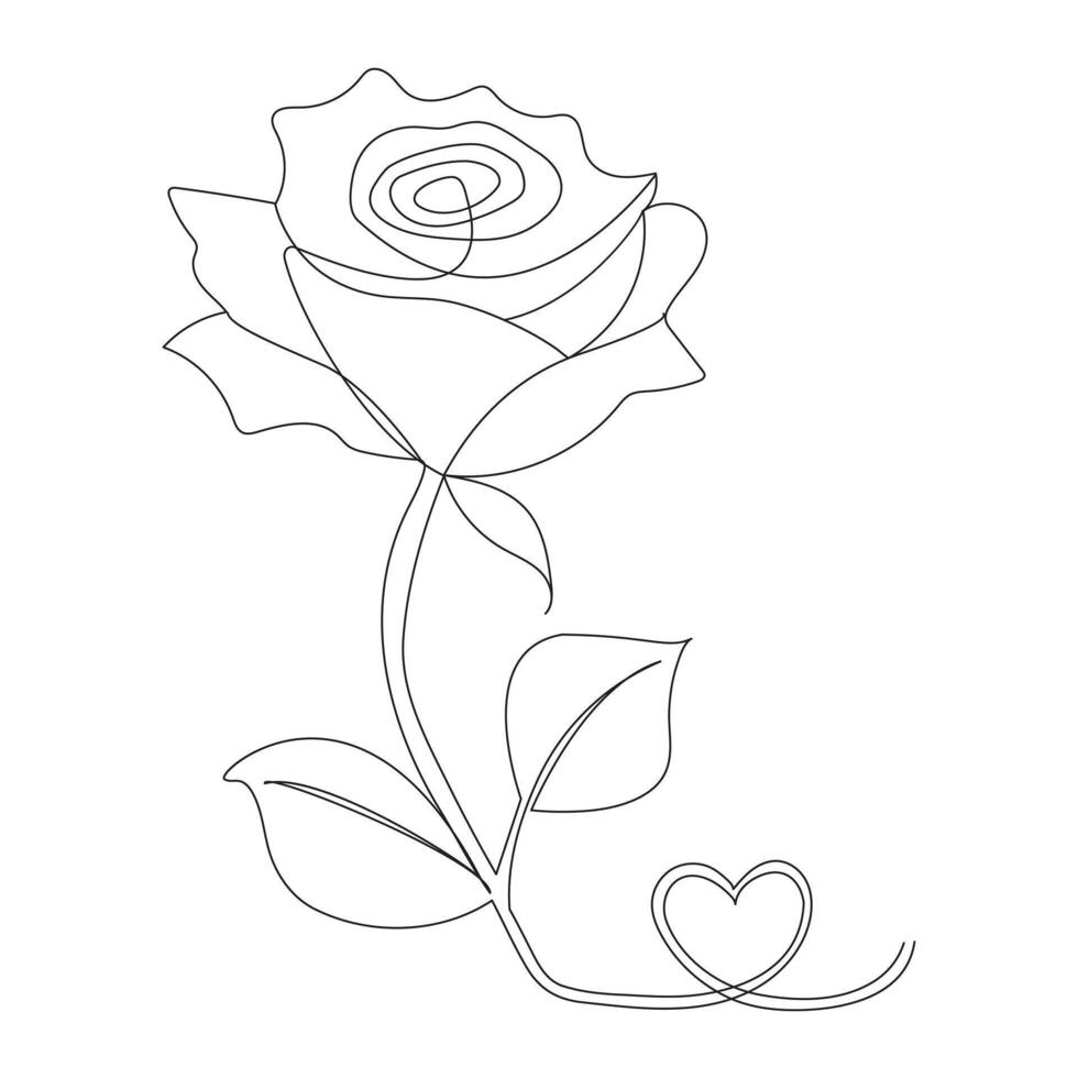 kontinuierlich einer Linie Rose Blume gezeichnet Gliederung Vektor Kunst Illustration und Valentinstag Tag Linie Kunst Design