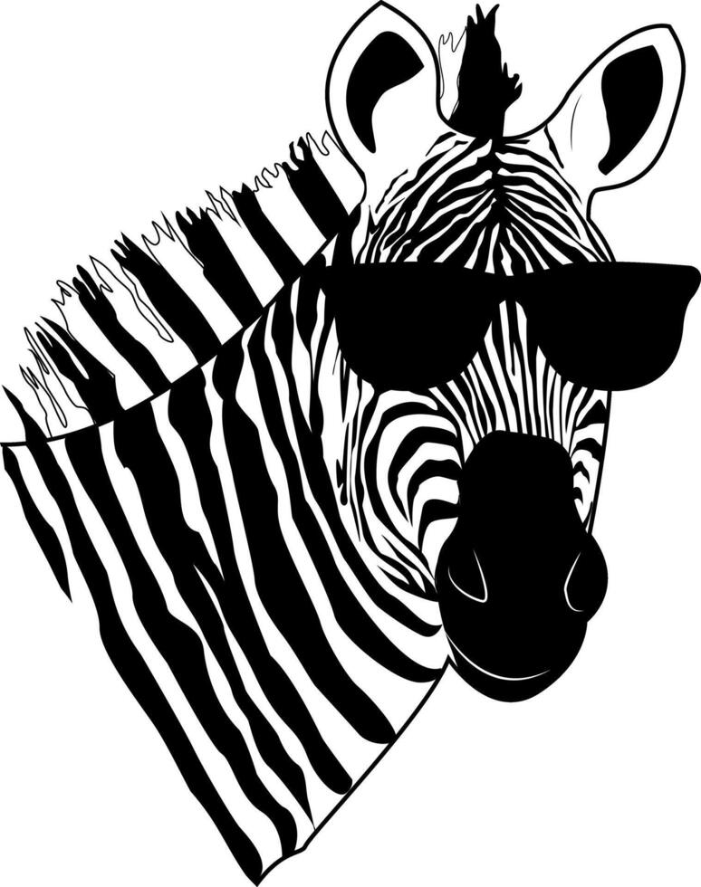 zebra med glasögon. zebra huvud. zebra. randig häst, afrikansk savann djur, randig hud, linjär mönster. vild djur, söt karaktär. design av hälsning kort, affischer, plåster, grafik, emblem. vektor