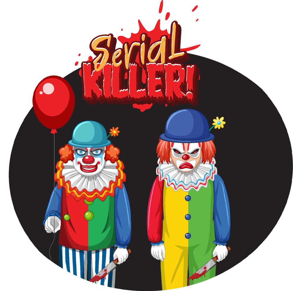 Serienmörder-Abzeichen mit zwei gruseligen Clowns vektor