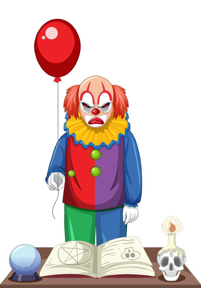 gruseliger Clown mit Ballon auf weißem Hintergrund vektor