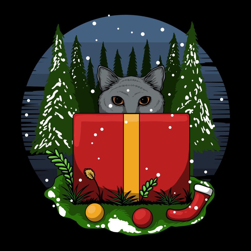 god jul kattunge presentförpackning vektor illustration