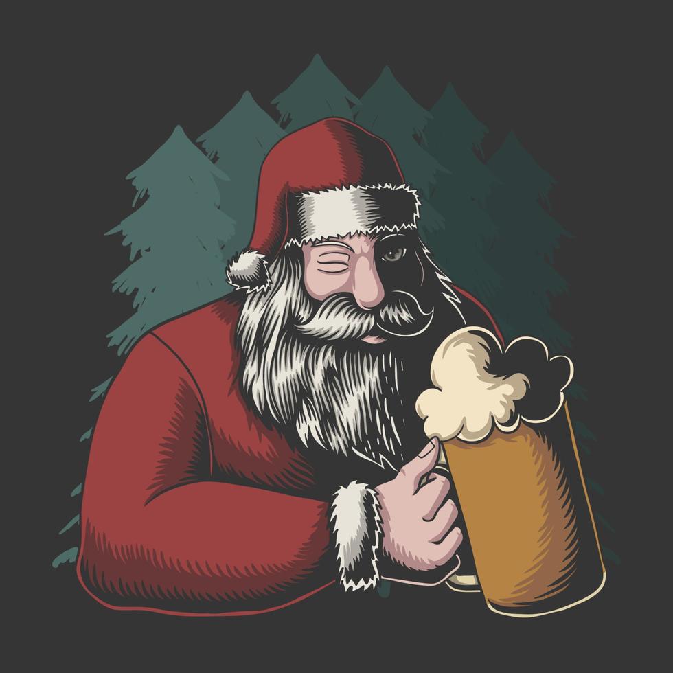 Weihnachtsmann trinkt Bier Frohe Weihnachten Vektor-Illustration vektor