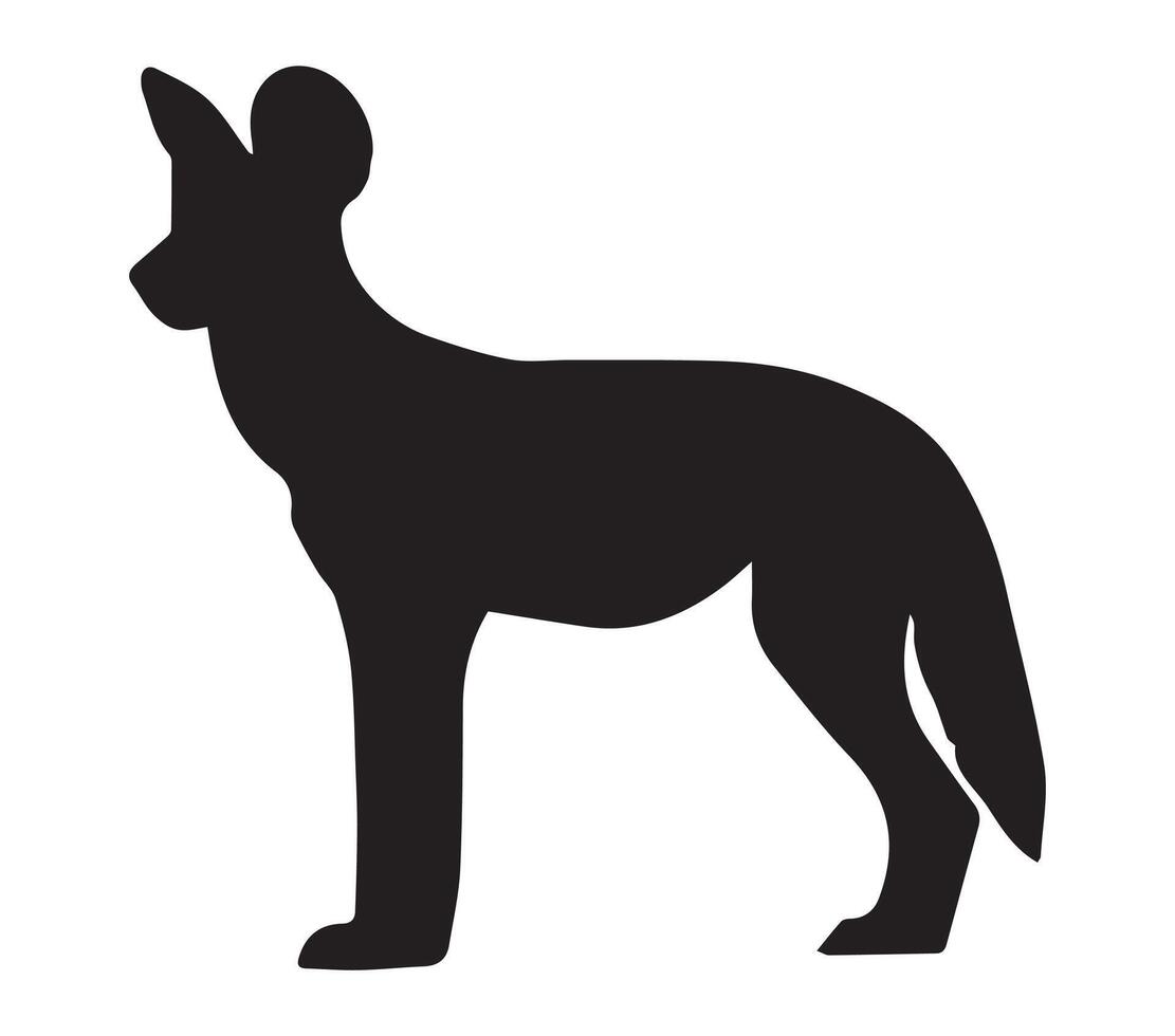 svart och vit afrikansk vild hund silhuett. vektor illustration.