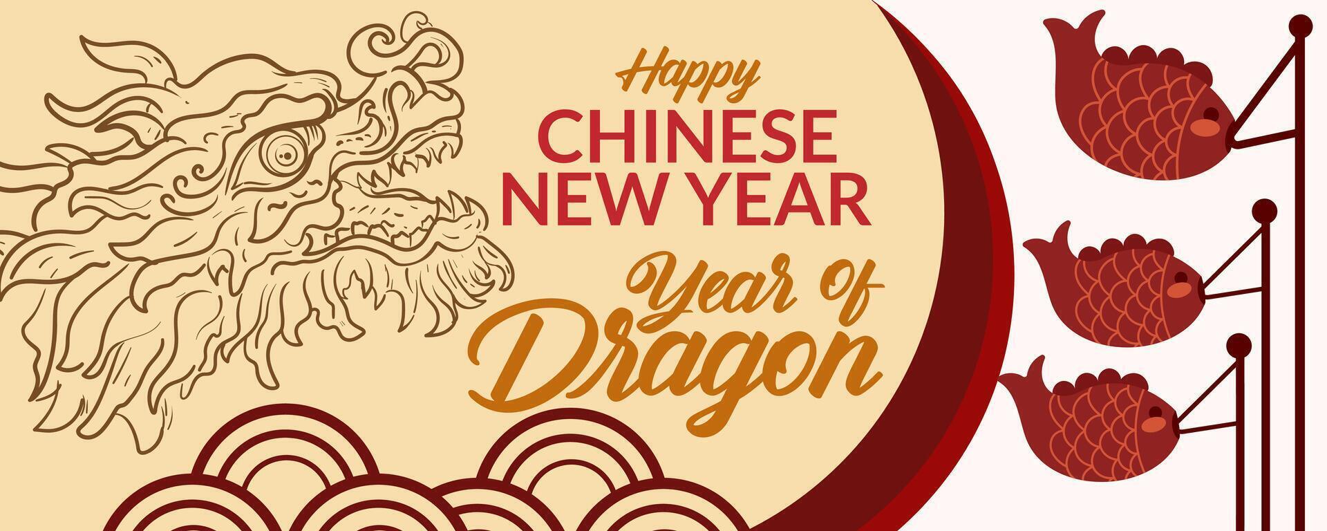 glücklich Chinesisch Neu Jahr Design Banner. Jahr von das Drachen 2024 Weiß. vektor