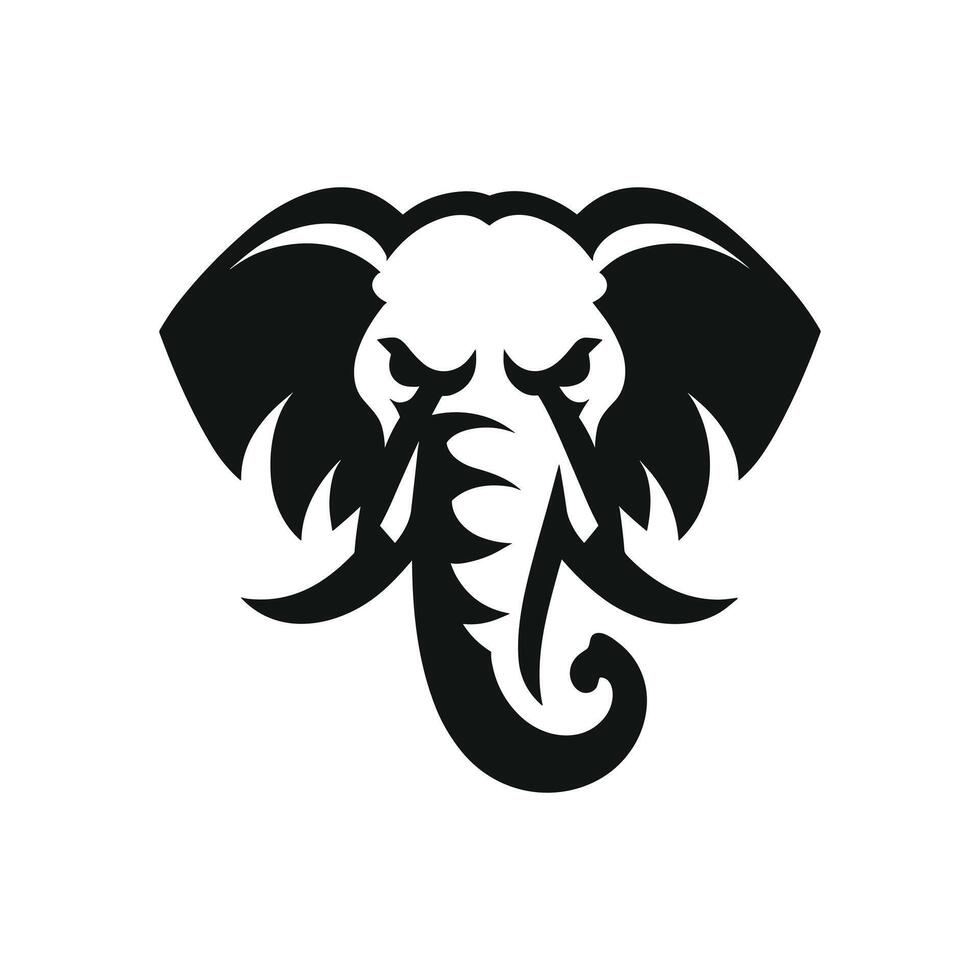 svartvit arg stående elefant logotyp ikon symbol vektor illustration