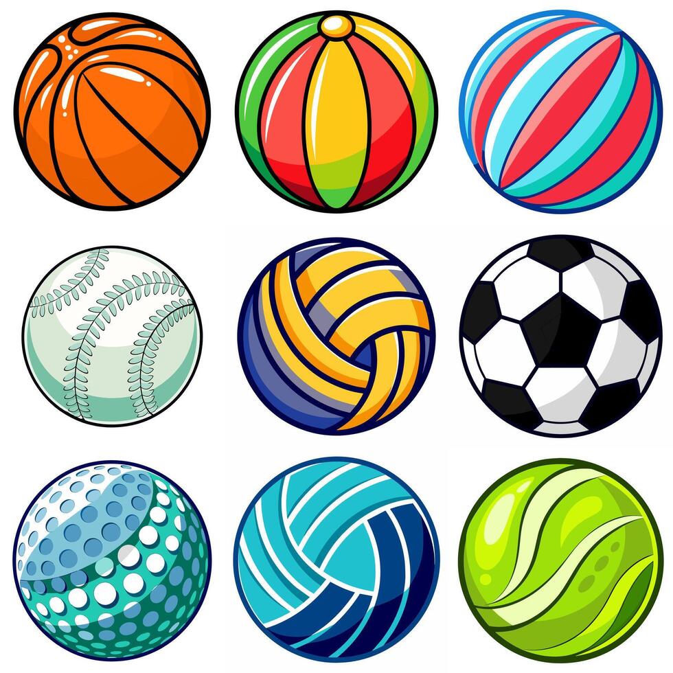 samling av runda bollar för annorlunda sporter och rekreations aktiviteter vektor illustration