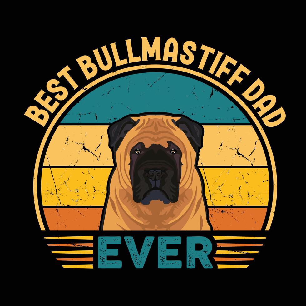 Beste Bullmastiff Papa je Typografie retro T-Shirt Design, Jahrgang Tee Hemd Profi Vektor