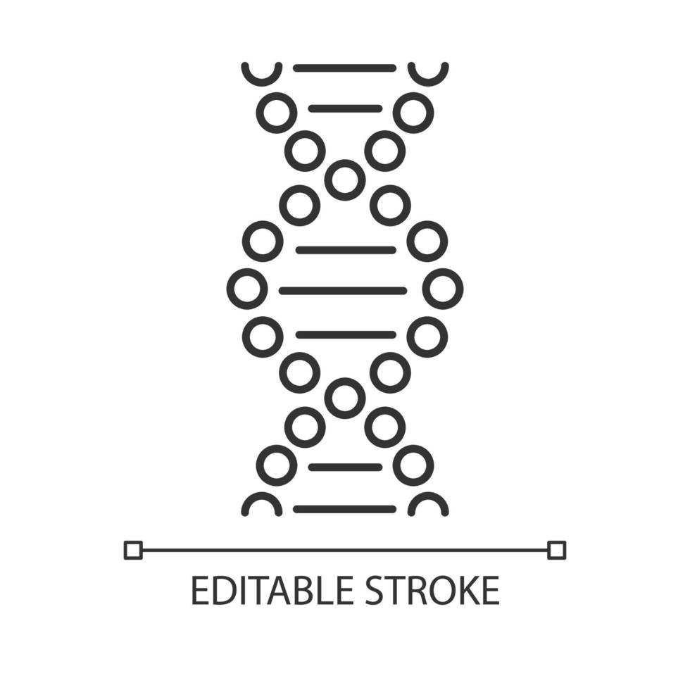 DNA-Spirale lineares Symbol. verbundene Punkte, Linien. Desoxyribonukleinsäure, Nukleinsäurehelix. Chromosom. genetischer Code. dünne Linie Abbildung. Kontursymbol. Vektor isolierte Umrisszeichnung. bearbeitbarer Strich