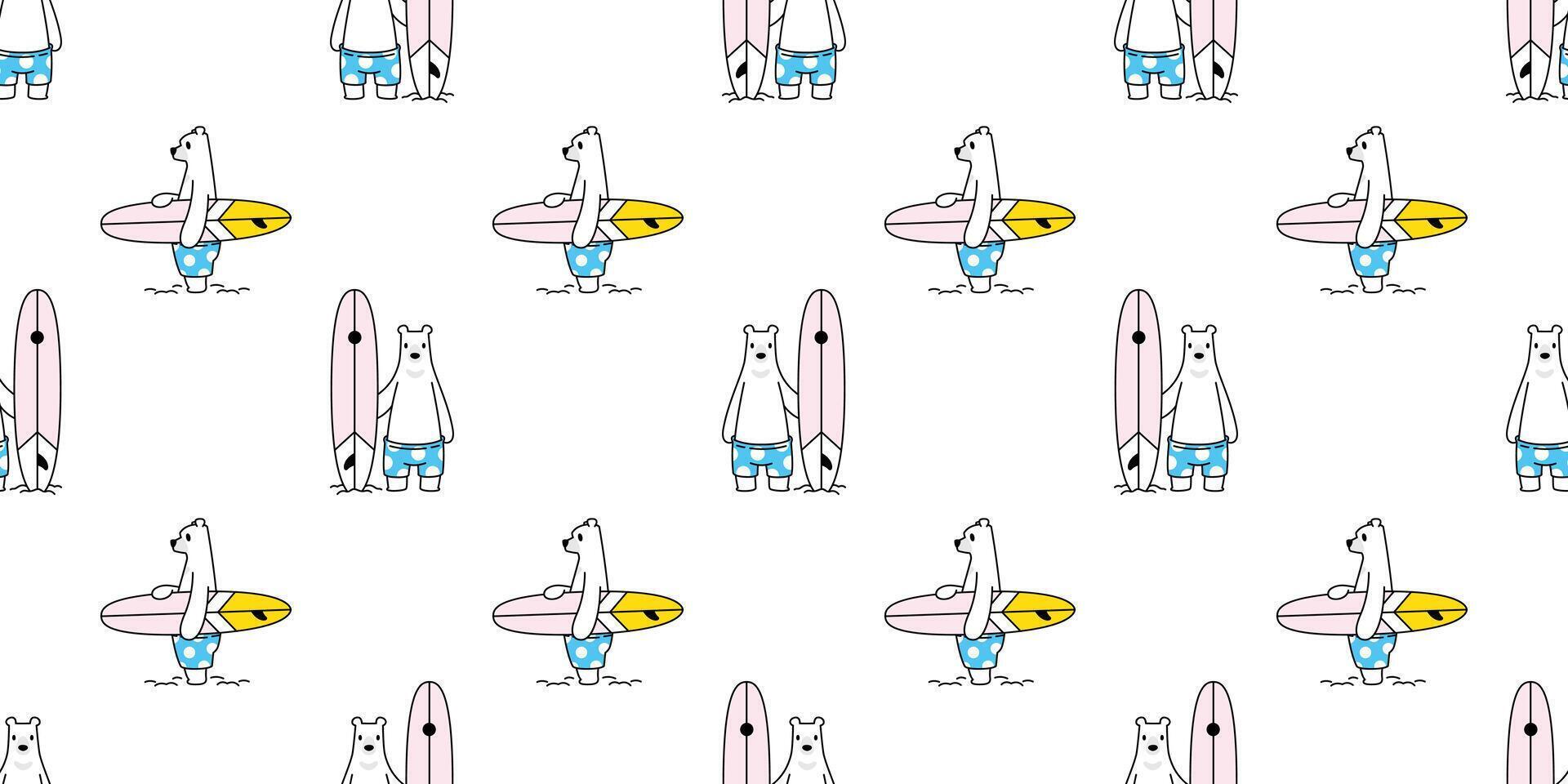 Björn sömlös mönster surfingbräda polär Björn vektor surfing sport strand sommar scarf isolerat teddy hav tecknad serie upprepa bakgrund bricka tapet illustration klotter design