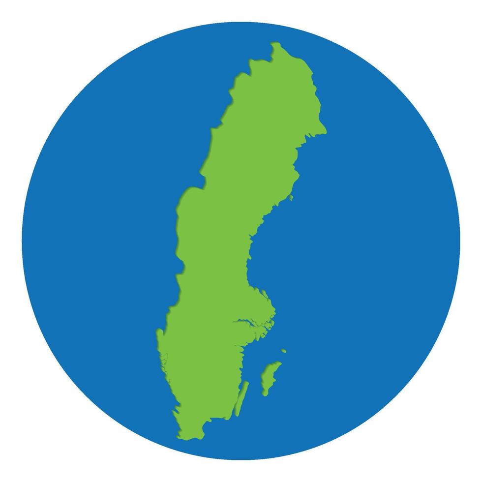 Sverige Karta. Karta av Sverige grön Färg i klot design med blå cirkel Färg. vektor