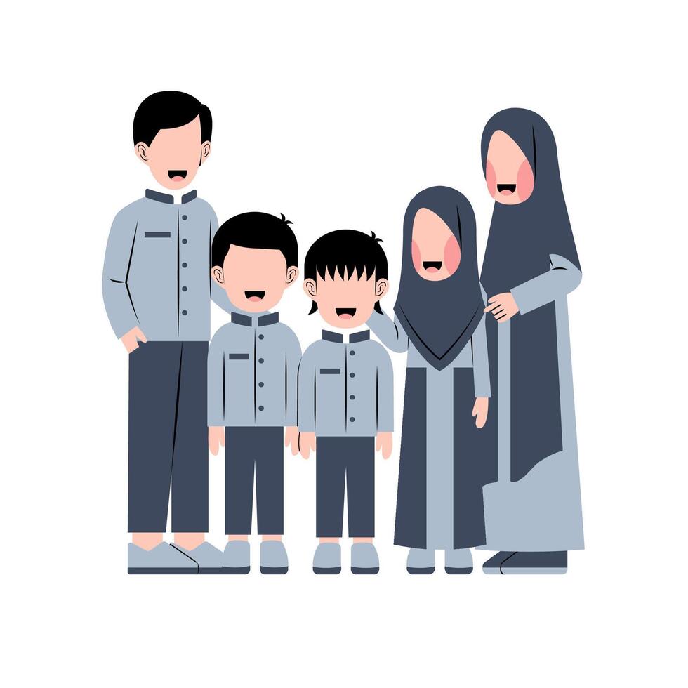 platt illustration av muslim familj vektor