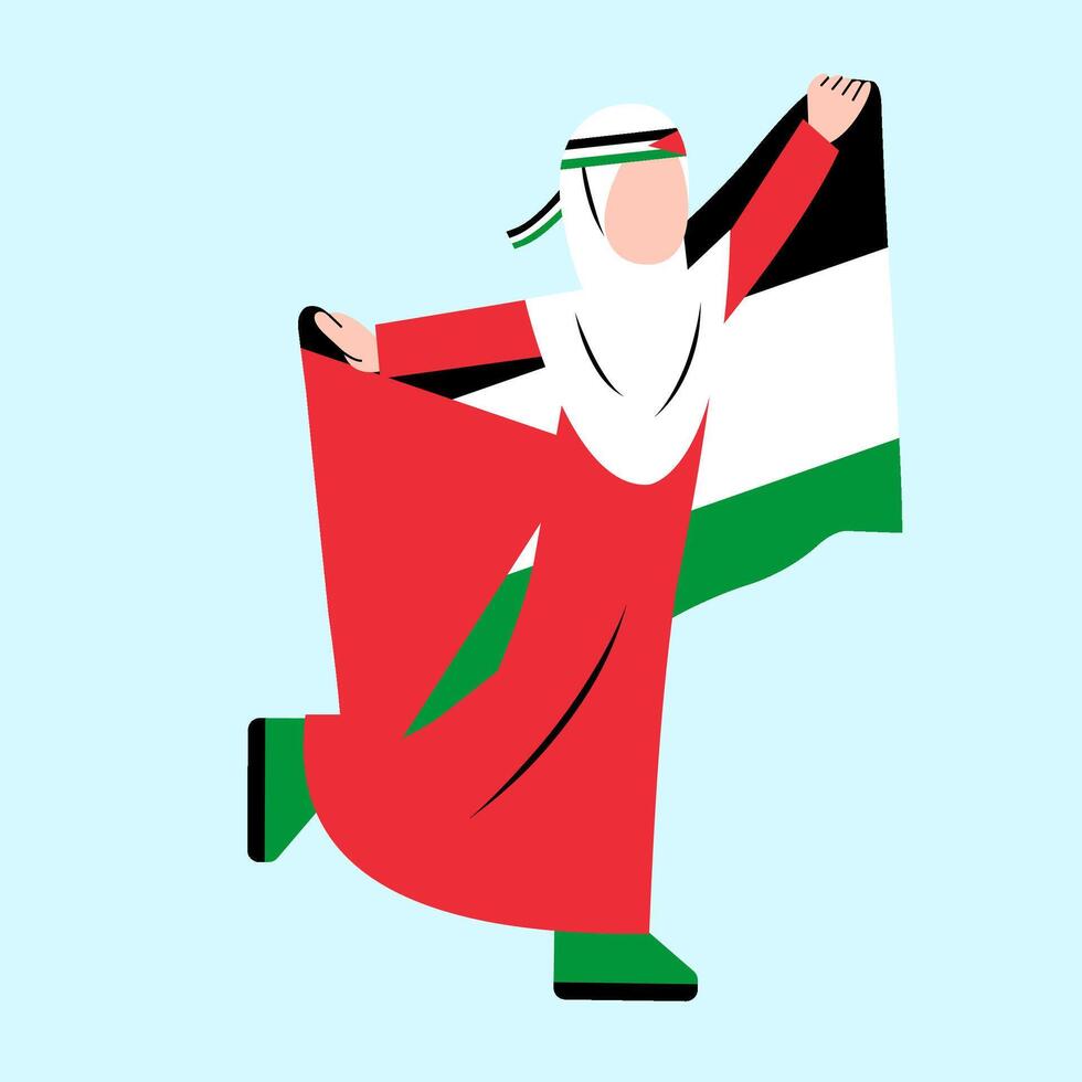 hijab kvinna innehav palestina flagga vektor