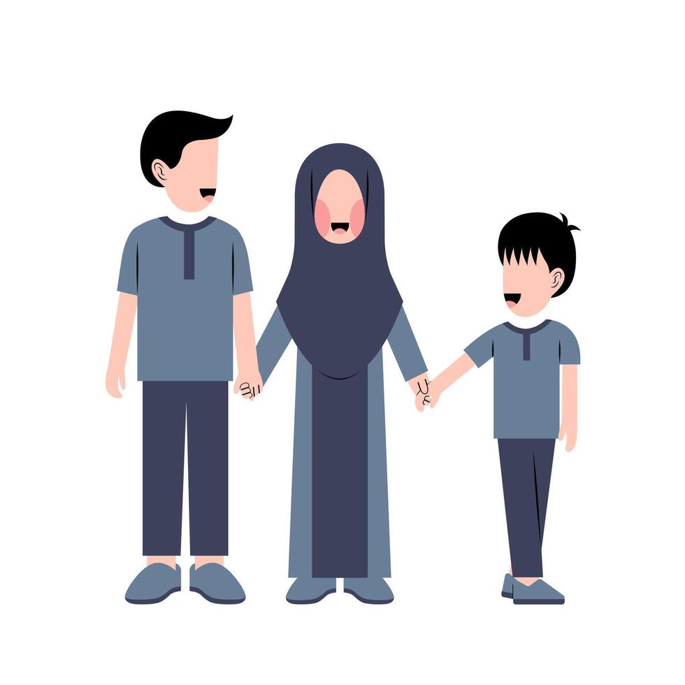 platt illustration av muslim familj vektor