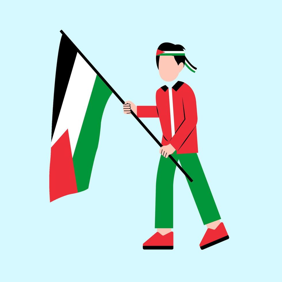 en man innehav palestina flagga vektor