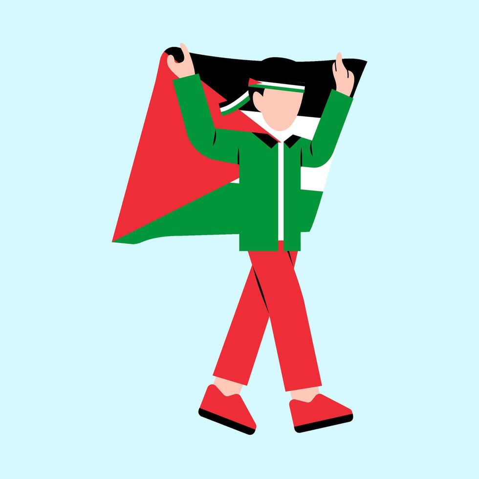 ein Mann halten Palästina Flagge vektor