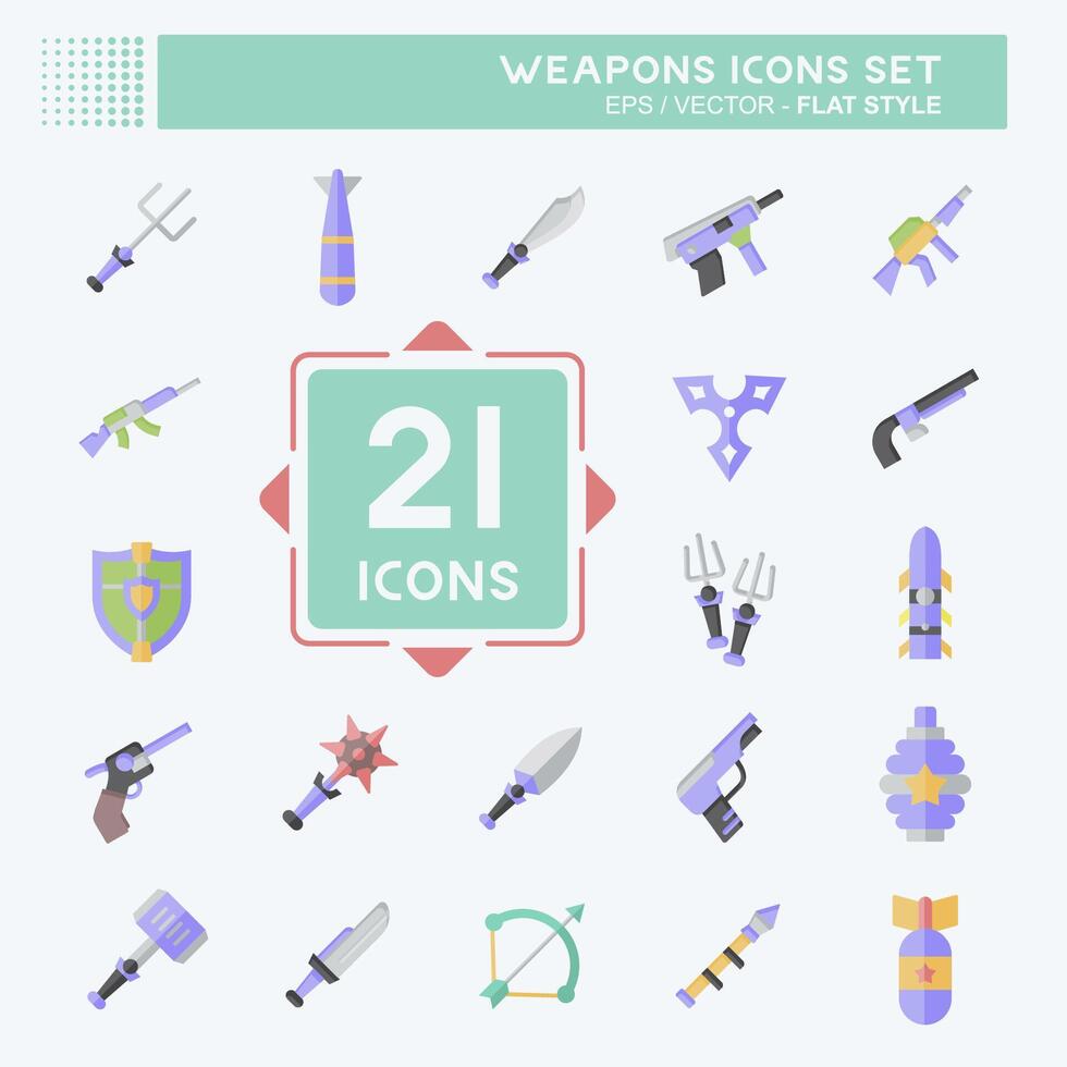ikon uppsättning vapen. relaterad verktyg av krig symbol. platt stil. enkel design redigerbar. enkel illustration vektor