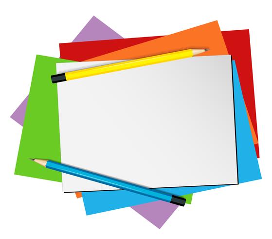 Pappersmall med pennor och färgpapper vektor