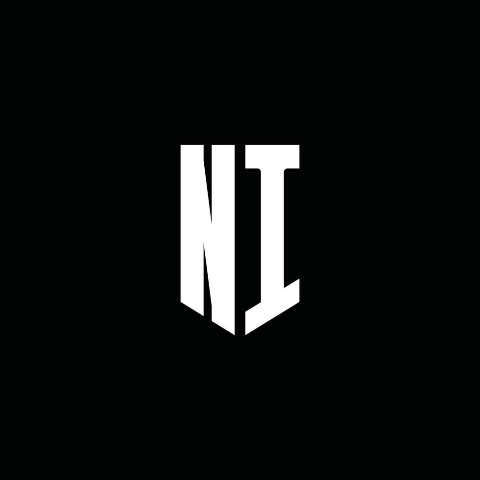 ni-Logo-Monogramm mit Emblem-Stil auf schwarzem Hintergrund isoliert vektor