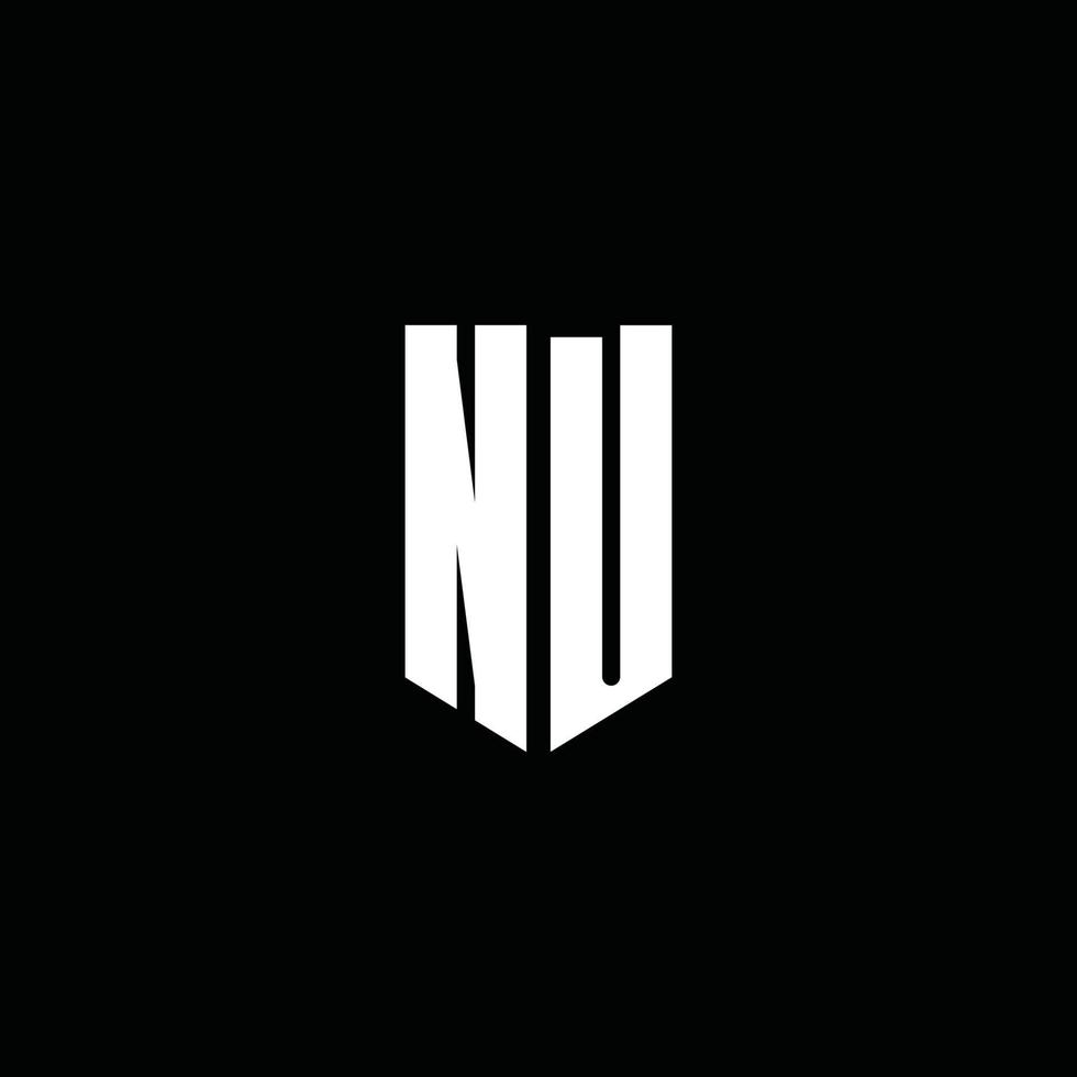 Nu-Logo-Monogramm mit Emblem-Stil auf schwarzem Hintergrund isoliert vektor
