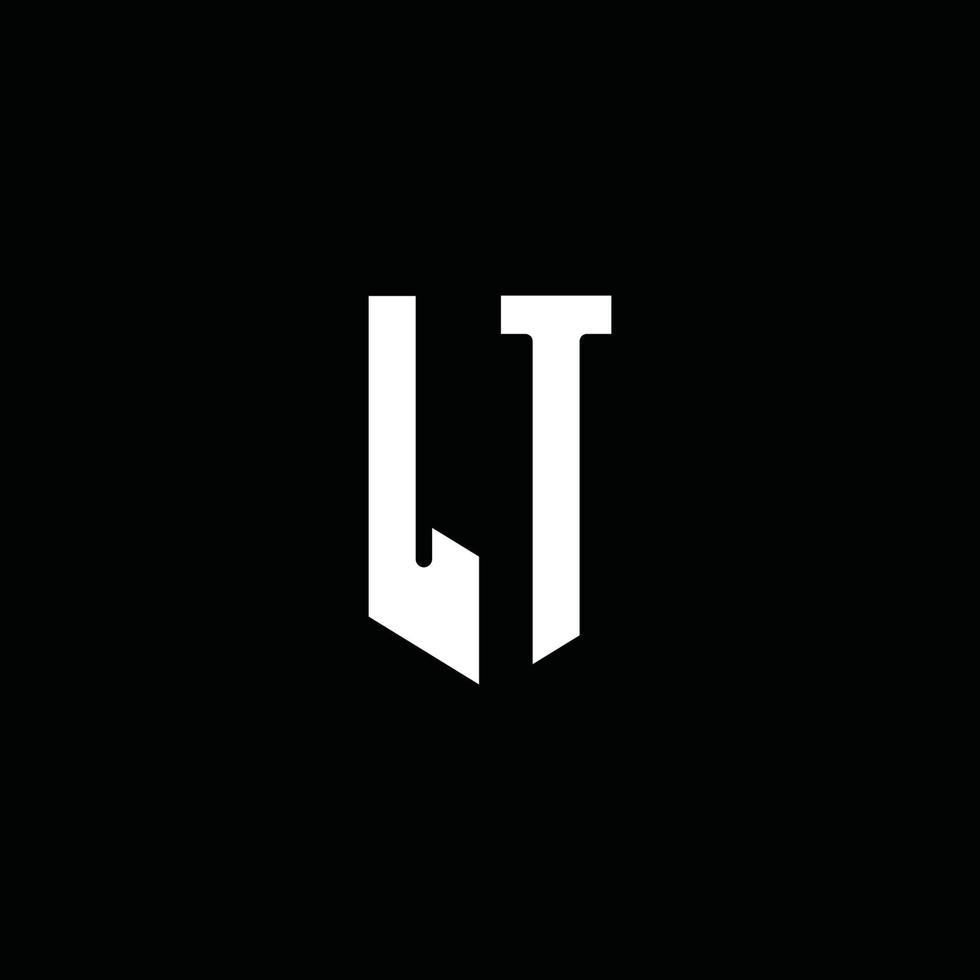 lt-Logo-Monogramm mit Emblem-Stil auf schwarzem Hintergrund isoliert vektor