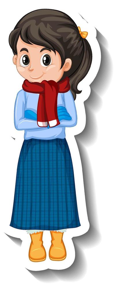 ein Mädchen mit Winter-Outfit-Cartoon-Aufkleber vektor