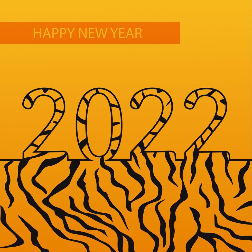 Postkarte orange Farbverlauf Hintergrund Tiger Farbe Inschrift Frohes neues Jahr 2022 vektor