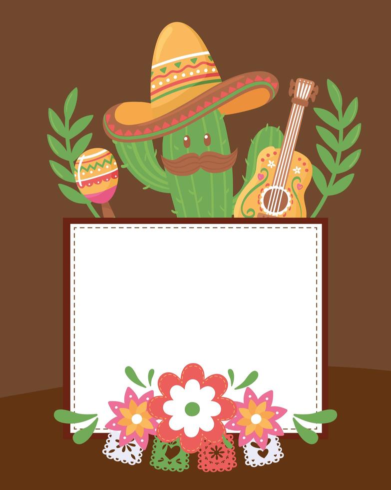 mexikansk kaktus med gitarr vektor