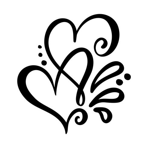 Två älskare kalligrafiska hjärtan vektor