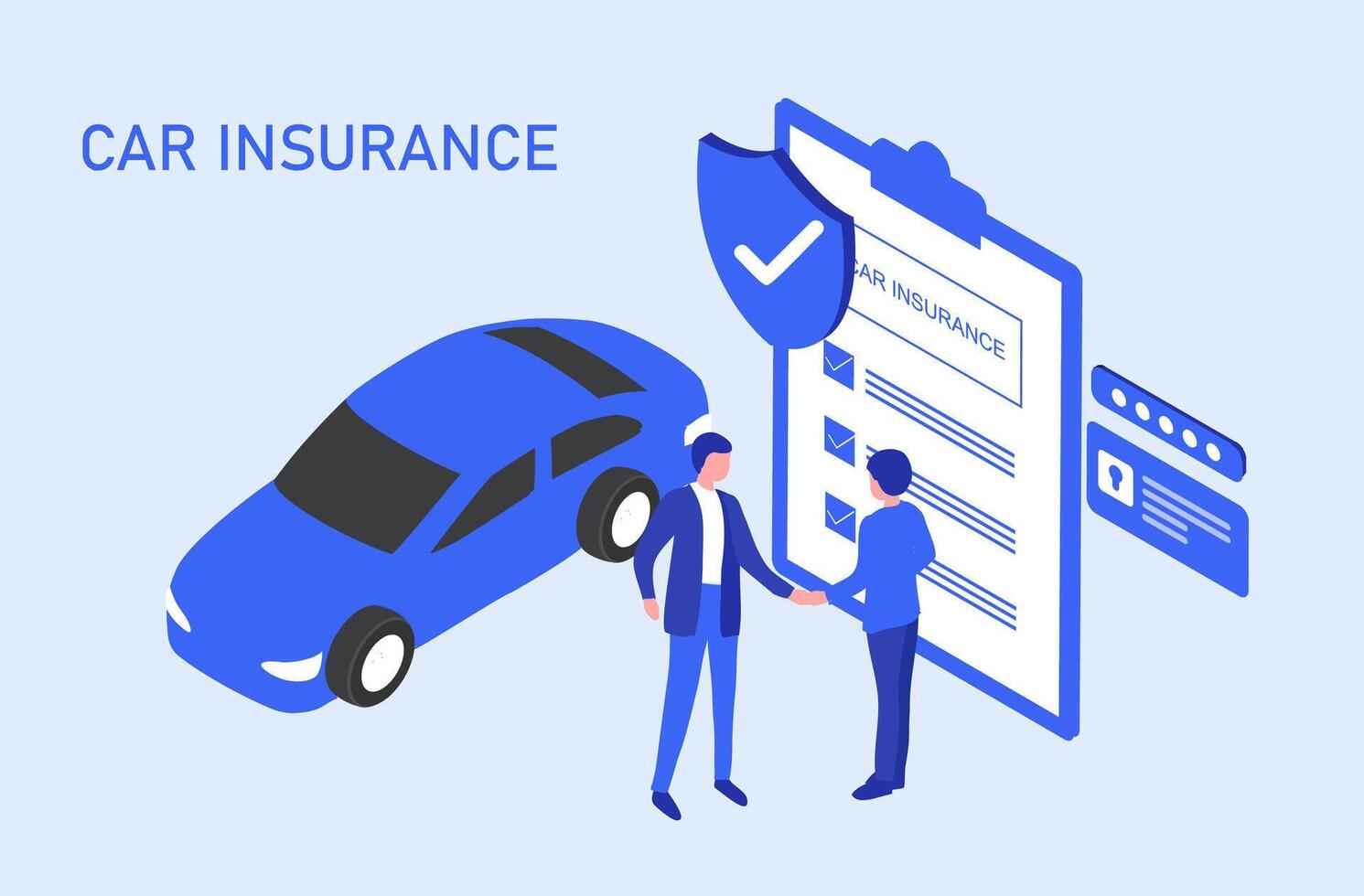 Auto Versicherung Konzept .Mann Deal mit Versicherung Agent und Unterzeichnung bilden Vektor Illustration