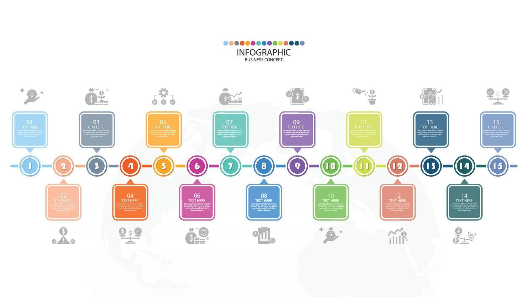 Infografik Prozess Design mit Symbole und 15 Optionen oder Schritte. vektor