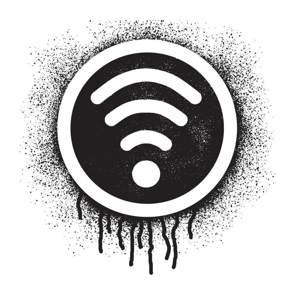 trådlös nätverk symbol ikon graffiti med svart spray måla vektor