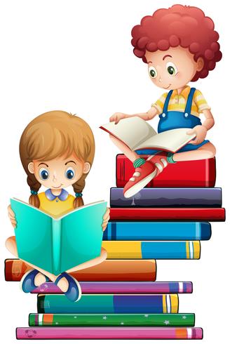 Kinder mit Büchern auf weißem Hintergrund vektor