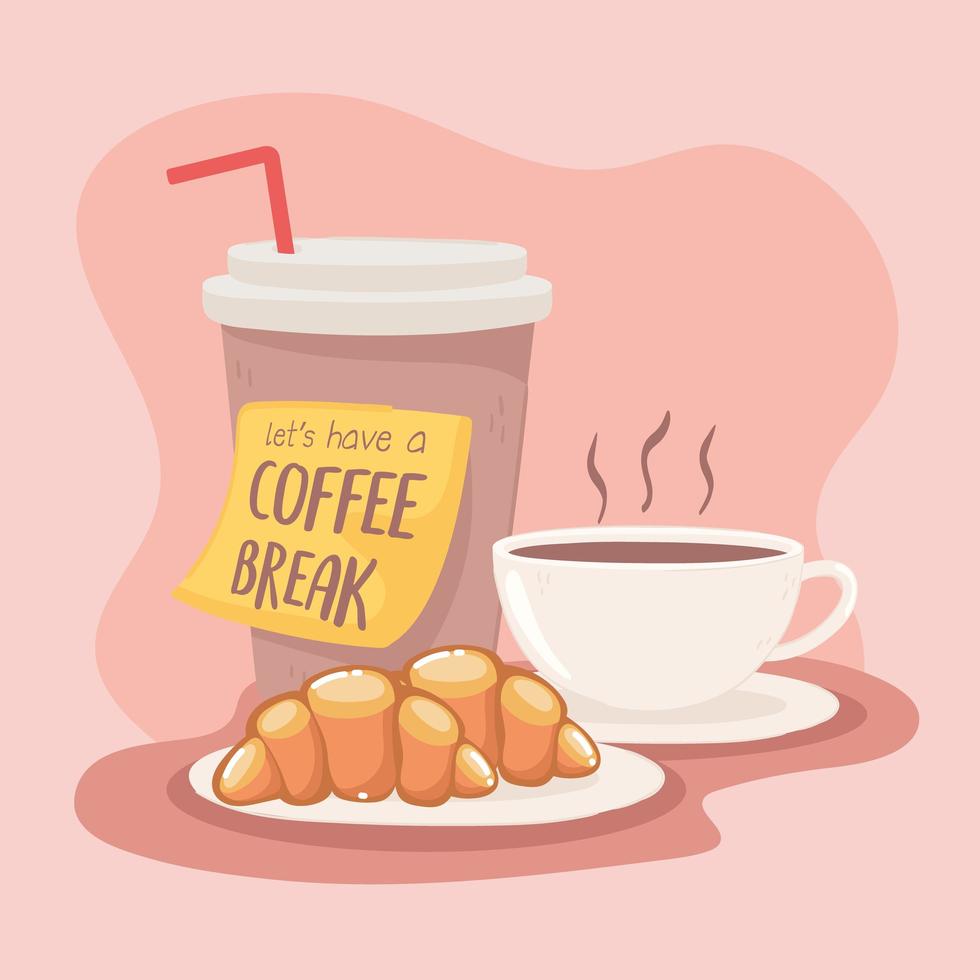 kaffekoppar och croissant vektor