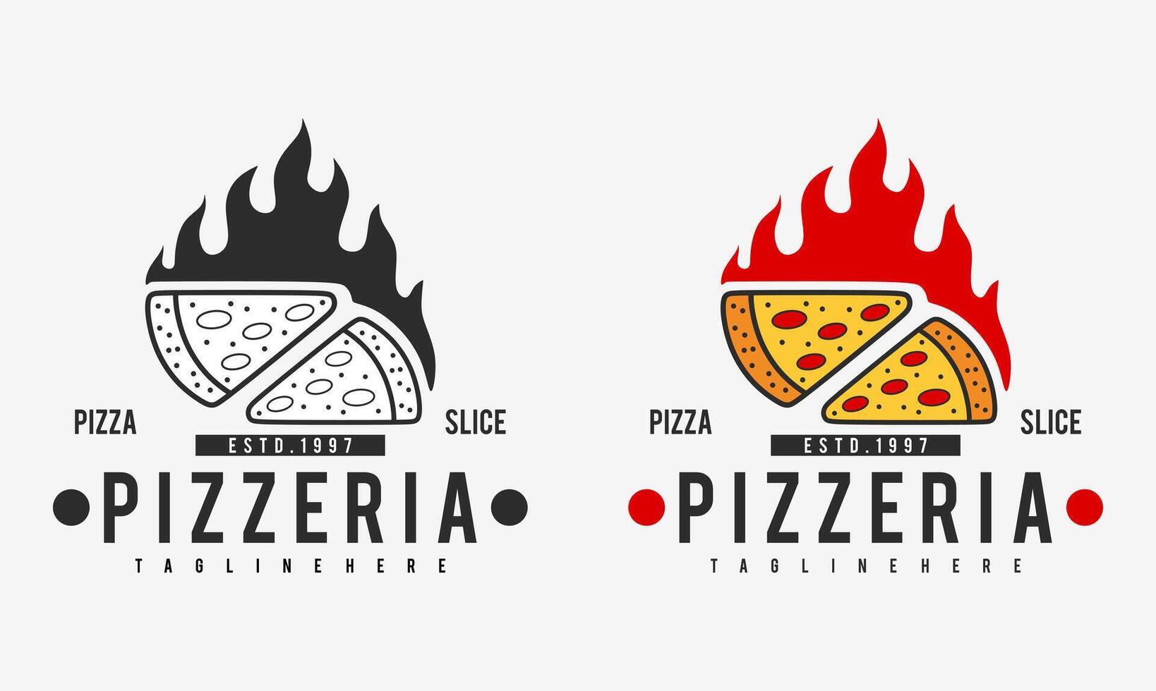 heiß Pizzeria Restaurant Jahrgang Logo Design. Pizza Scheibe Symbol zum Essen trinken und Restaurant. vektor