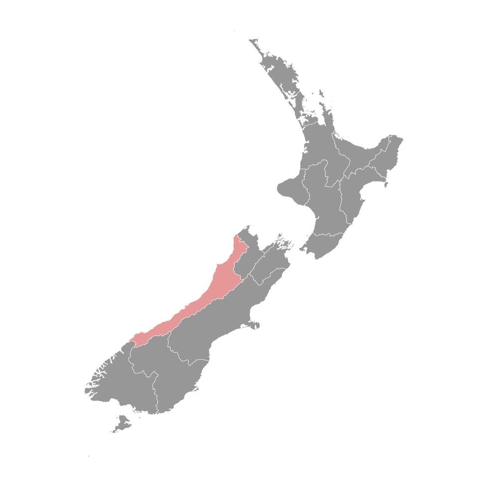 väst kust område Karta, administrativ division av ny själland. vektor illustration.