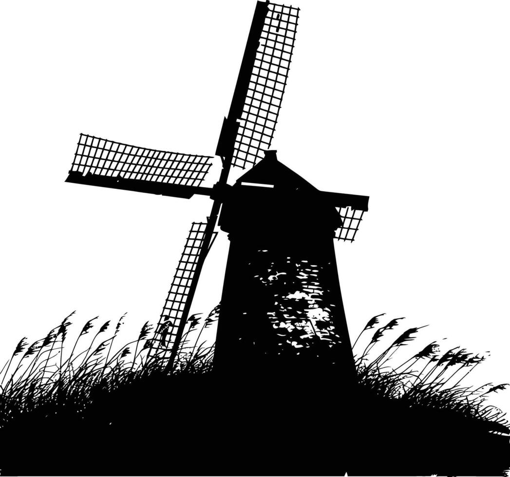 ai generiert Silhouette Windmühle schwarz Farbe nur voll Körper vektor