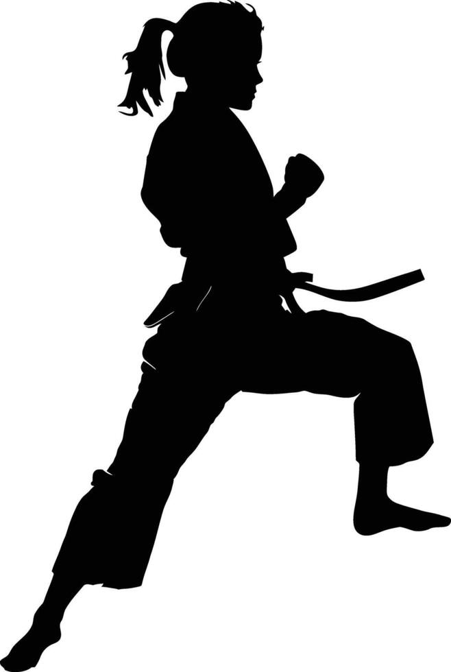 ai generiert Silhouette tae kwon tun oder Karate Mädchen trete voll Körper schwarz Farbe nur vektor