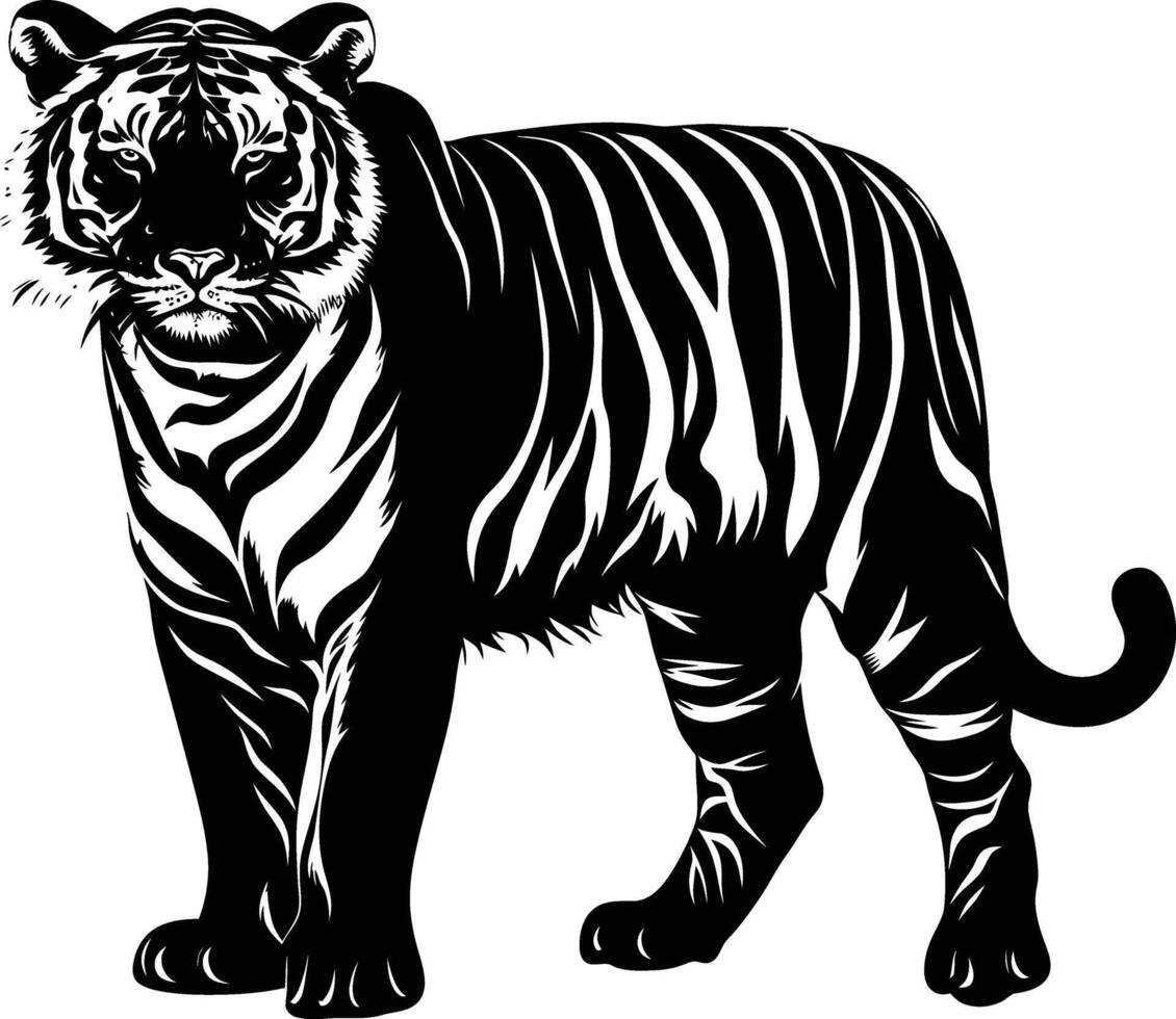 ai genererad silhuett tiger svart Färg endast full kropp vektor