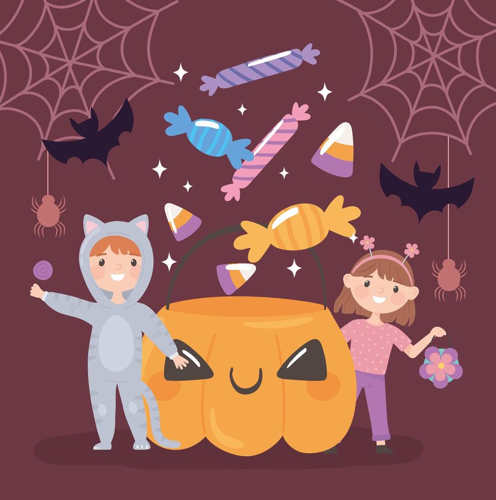 halloween kinder und süßigkeiten vektor