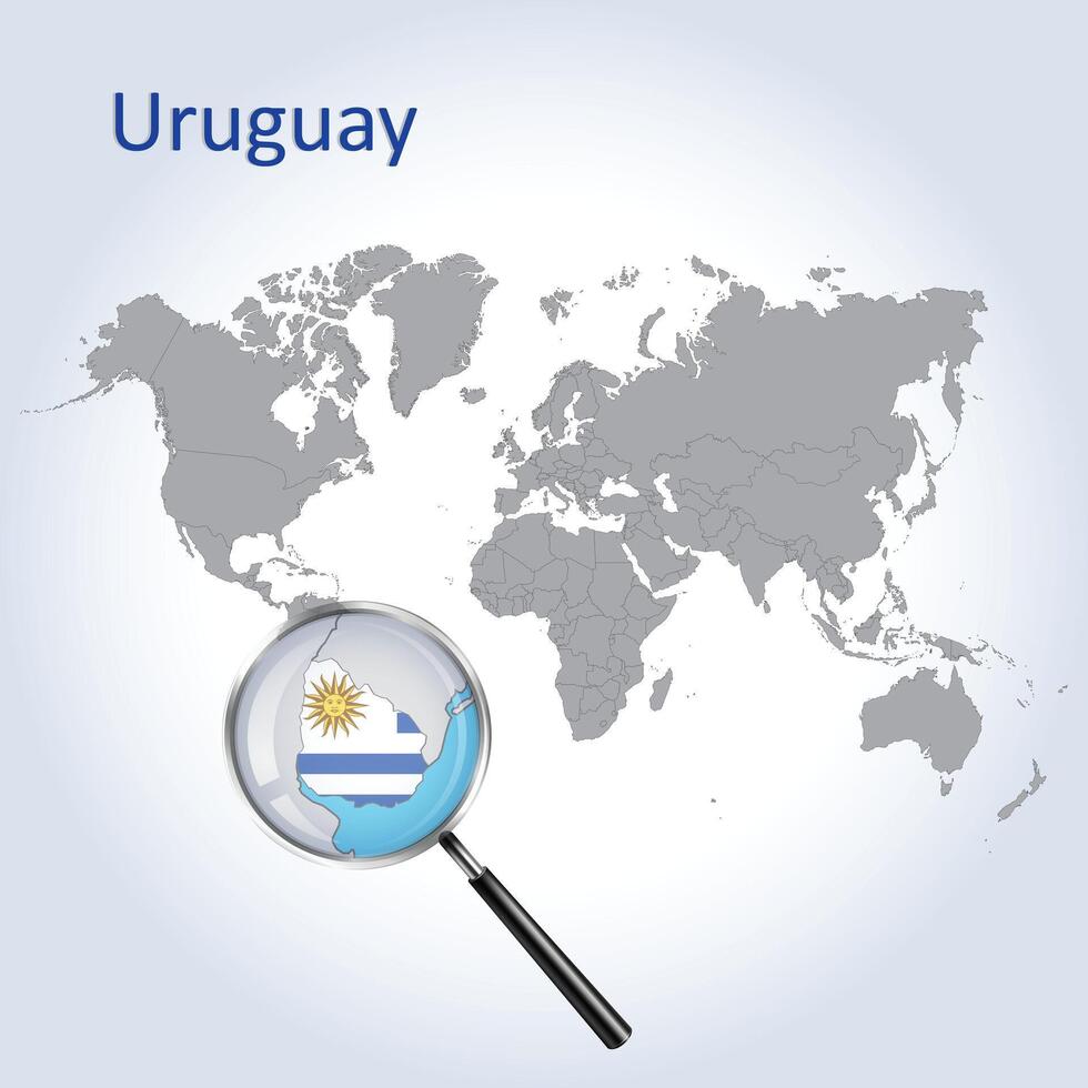 vergrößert Karte Uruguay mit das Flagge von Uruguay Erweiterung von Karten, Vektor Kunst